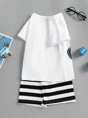 Boys Off-road Vehicle T-shirt & Striped Shorts Set