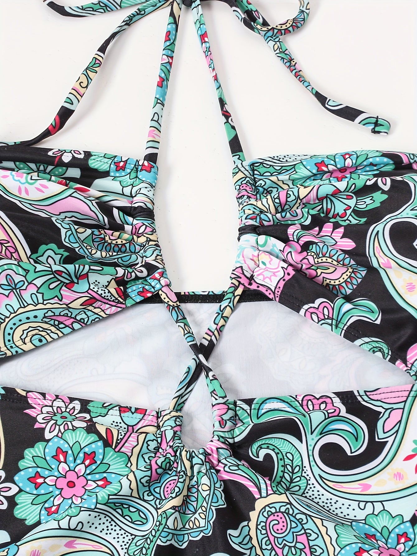 Boho Swimsuit Paisley Print Halter One Piece Bathing Suit
