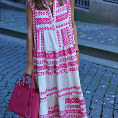 Geo Print V neck Sleeveless Dress Boho Casual Dress For Spring & Summer