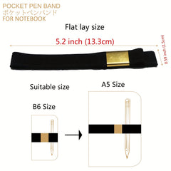 PC Elastic Band Pen Holder With Metal Buckle For Notebook Grey
