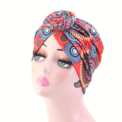Leopard Boho Print Turban Cap Cotton Elastic Head Wrap Knotted Bonnet Head Scarf