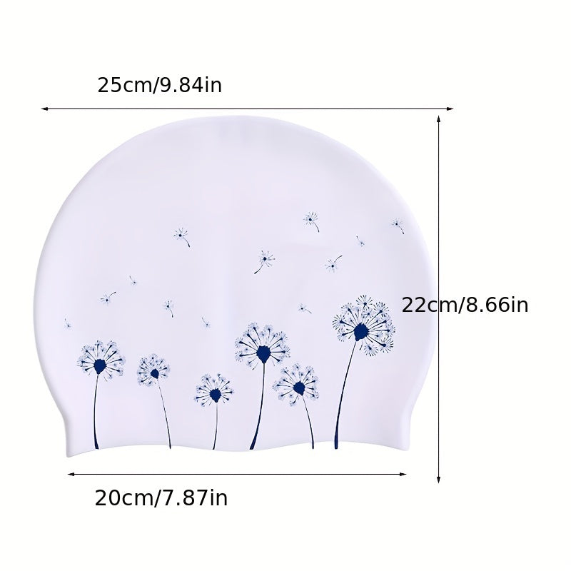 Dandelion Print Unisex Silicon Swim Cap Elastic Stretchy Durable Water Port Swim