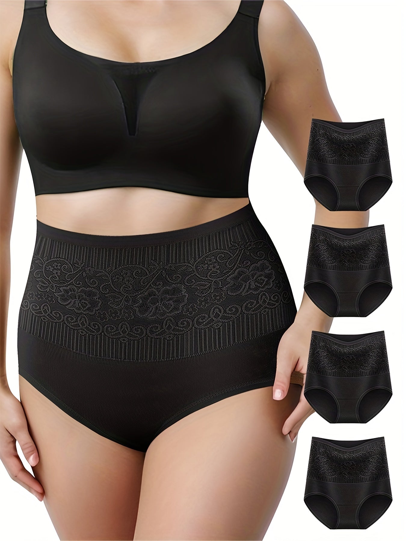 4 Pack Plus Size Tummy Control Panties Set Women's High Rise Panties