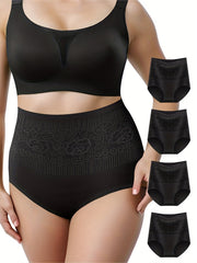 3 Pk Women's Plus Size Colorblock Print Panties Set Tummy Control