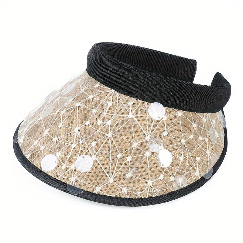 Lace Flower Sequin Visor Hat Wide Brim French Embroidery Sun Hat