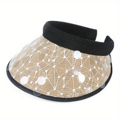 Lace Flower Sequin Visor Hat Wide Brim French Embroidery Sun Hat
