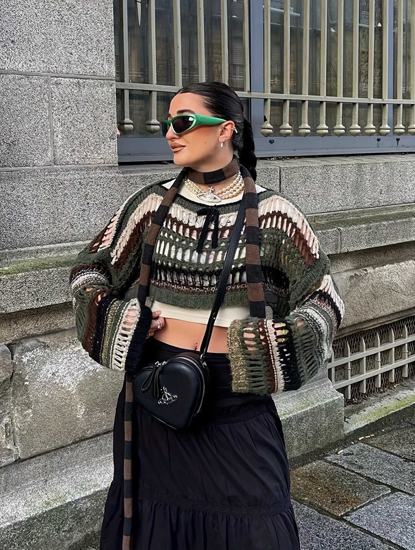 Gothic Hollow Out Boat Neck Crop Sweater