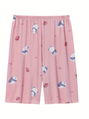 Panda & Floral Print Pajama Shorts