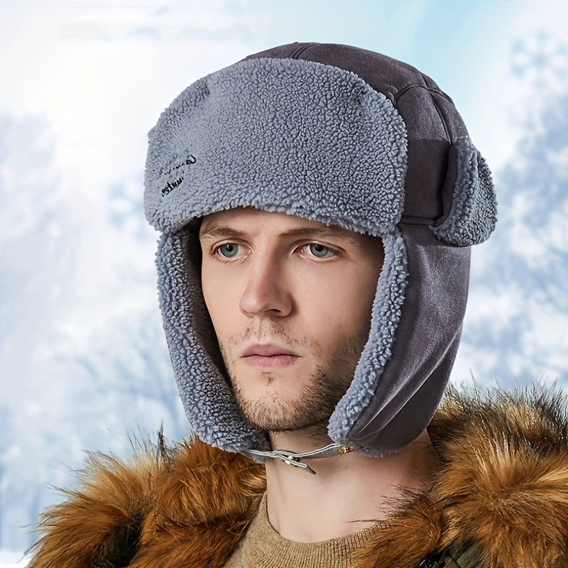 Winter Lamb Fleece Trapper Hat Skiing Windproof Warm Hat