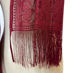 Red Lace Tassel Scarf Floral Shawl for Party Prom Wedding Bridal