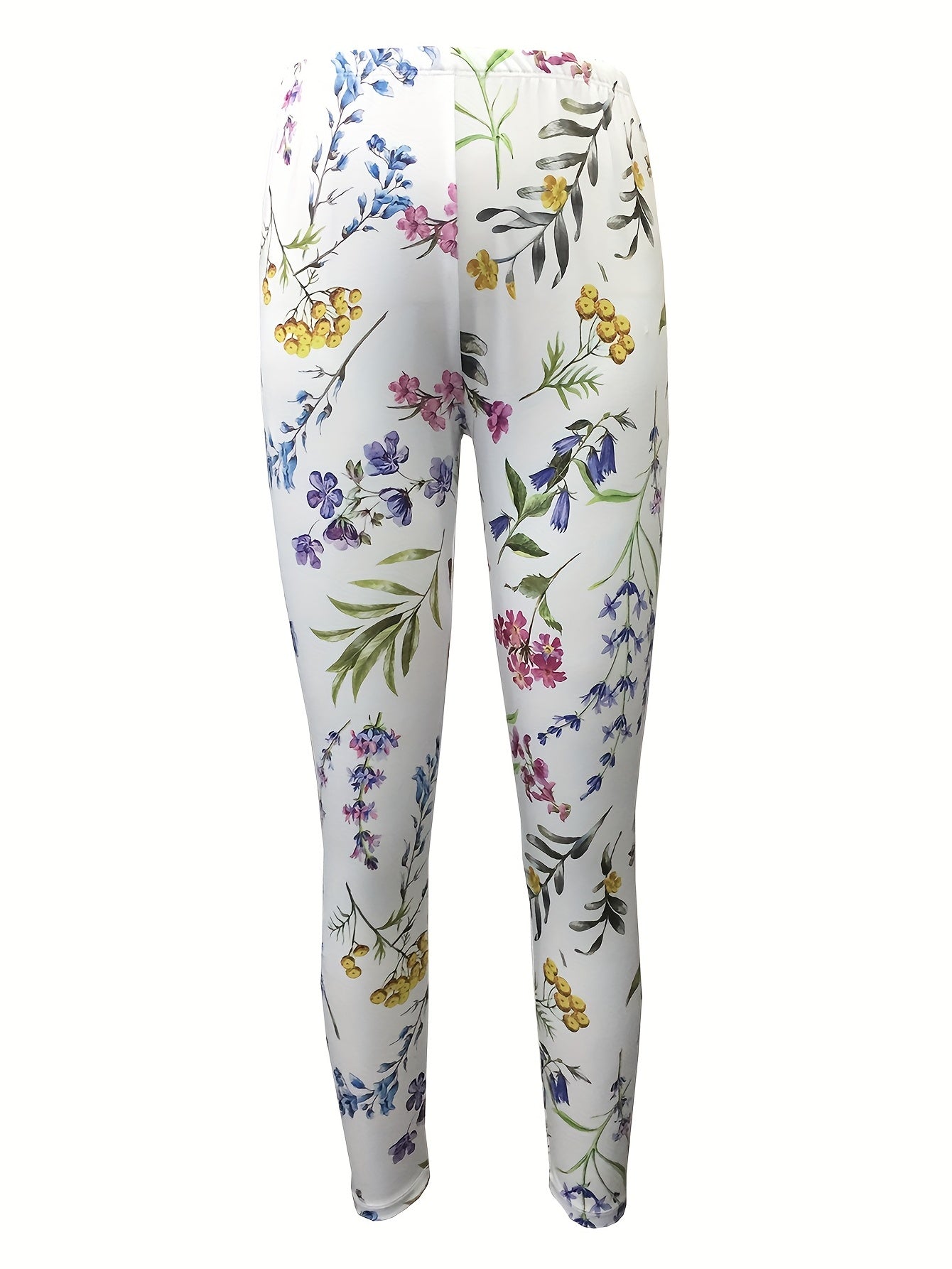 Floral Print Skinny Leggings Elastic Waist