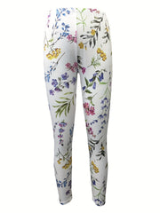Floral Print Skinny Leggings Elastic Waist