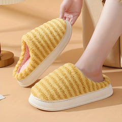 Women's Stripe Pattern Fuzzy Slippers Plush Lined Indoor Shoes