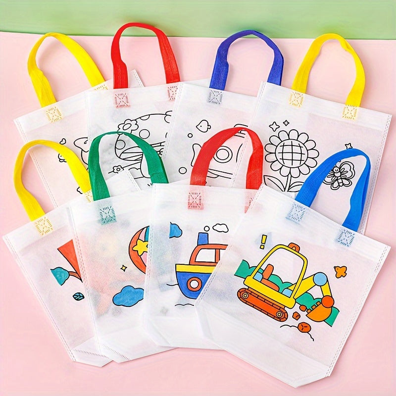 8pcs Japanese Style DIY Graffiti Art Tote Bags Hand Painted Document Holders