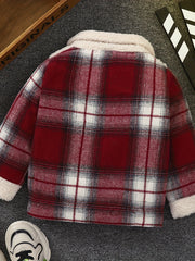 Boys Plaid Stretch Collar Fleece Jacket