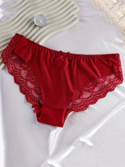 6pcs Lace Briefs Scallop Trim Bow Tie Panties Women's Lingerie