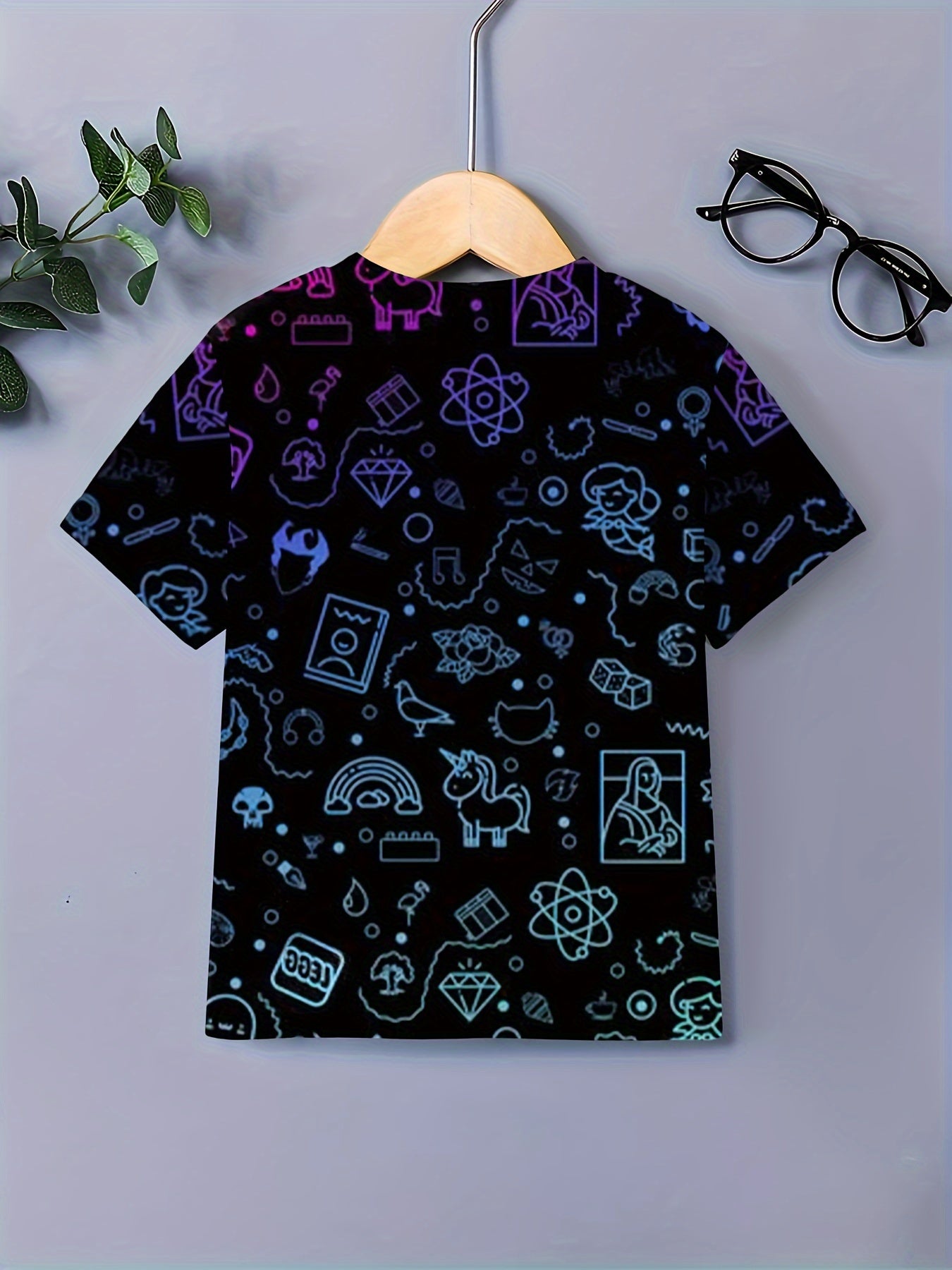 Boys Line Drawing Print Tee Short Sleeve Round Neck T shirt