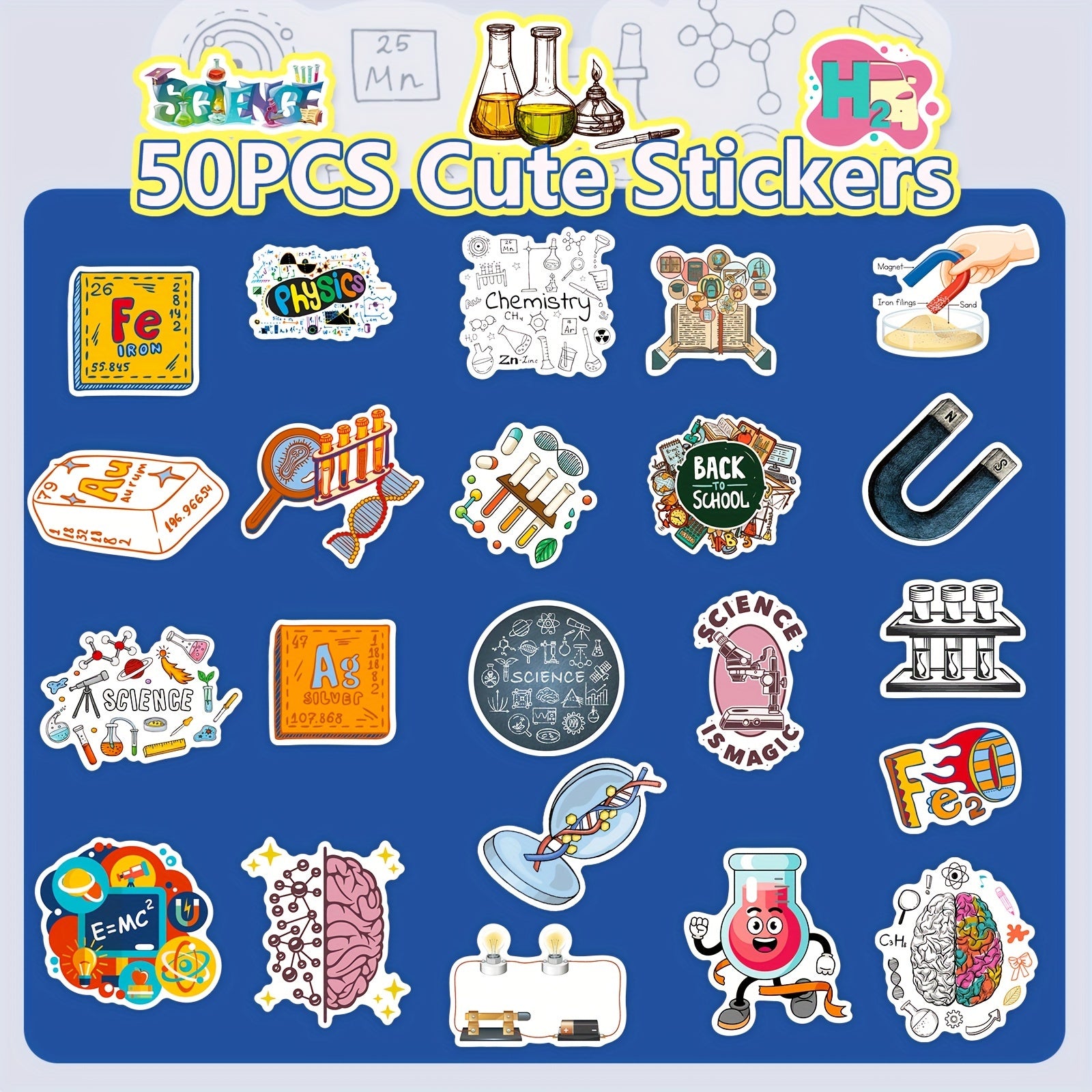 50pcs Science Lab Stickers for Teachers Physics Chemistry Math Experiment