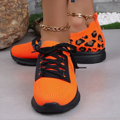 Leopard Print Lace-up Running Shoes Women's Footwear