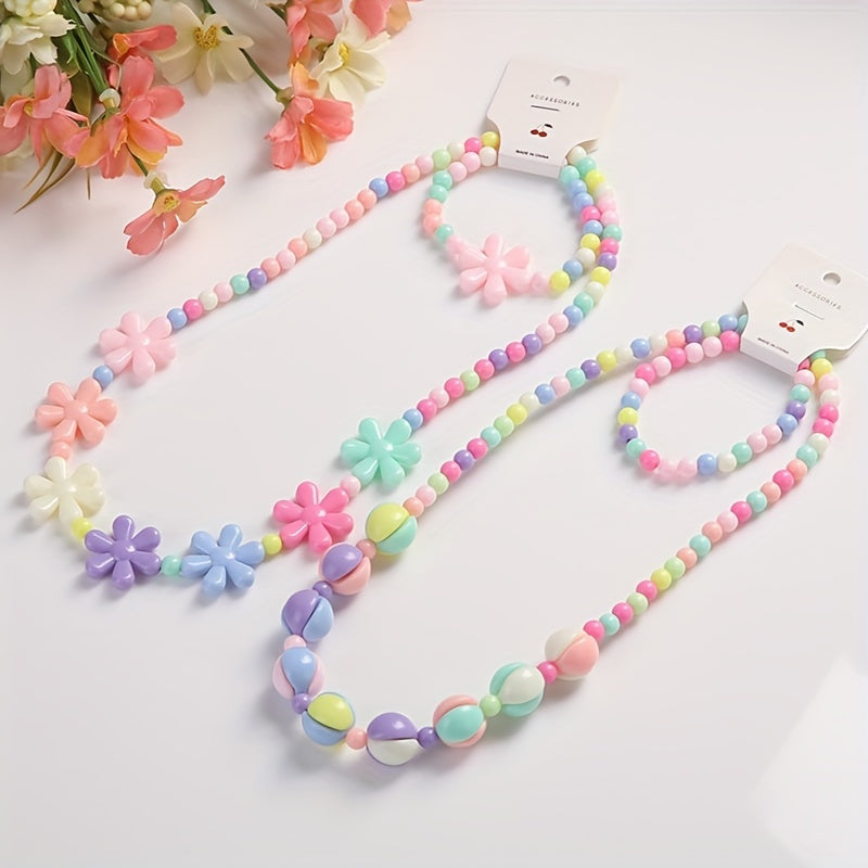 Cartoon Candy Beaded Necklace & Bracelet Set for Girls