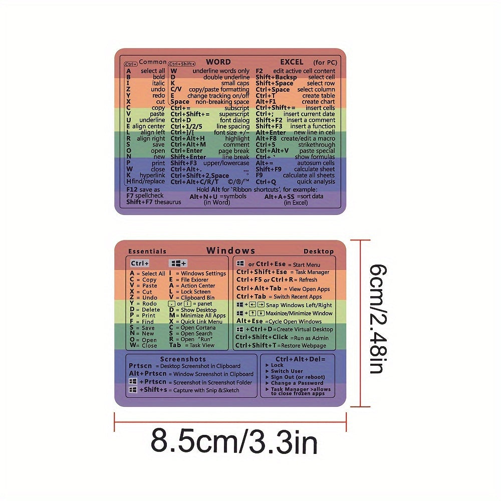 Windows Word Shortcut Stickers Set for Laptop No Adhesive PVC Colorful Labels