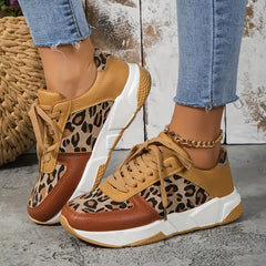 Leopard Print Sports Shoes Colorblock Running Platform Sneakers