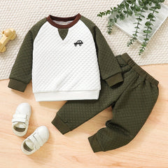 Little Boys 2pcs Set Long Sleeve Round Neck Block Top Pants