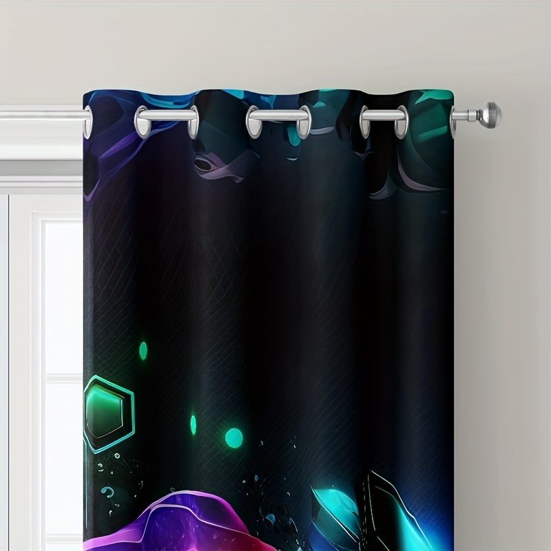 2pcs Game Controllers Printed Curtain Vibrant Colorful Polyester Fiber