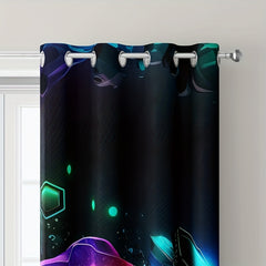 2pcs Game Controllers Printed Curtain Vibrant Colorful Polyester Fiber