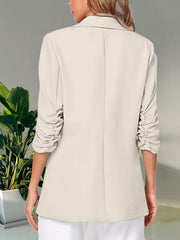 Lapel Collar Open Front Blazer Roll Up Sleeve Blazer