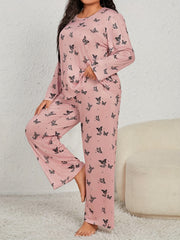 Butterfly Print Pajama Set Long Sleeve Tee & Pants Lounge 2 Piece