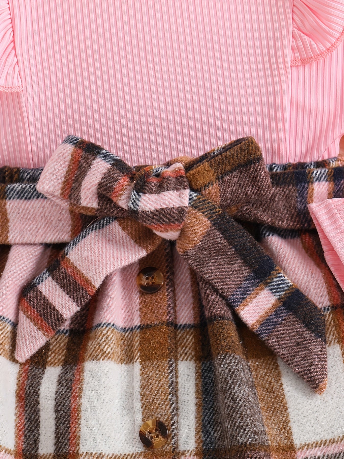 Toddler Girl's 2pcs Ribbed Top & Plaid Skirt Set