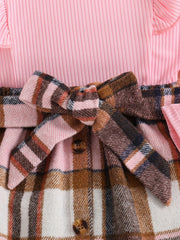 Toddler Girl's 2pcs Ribbed Top & Plaid Skirt Set