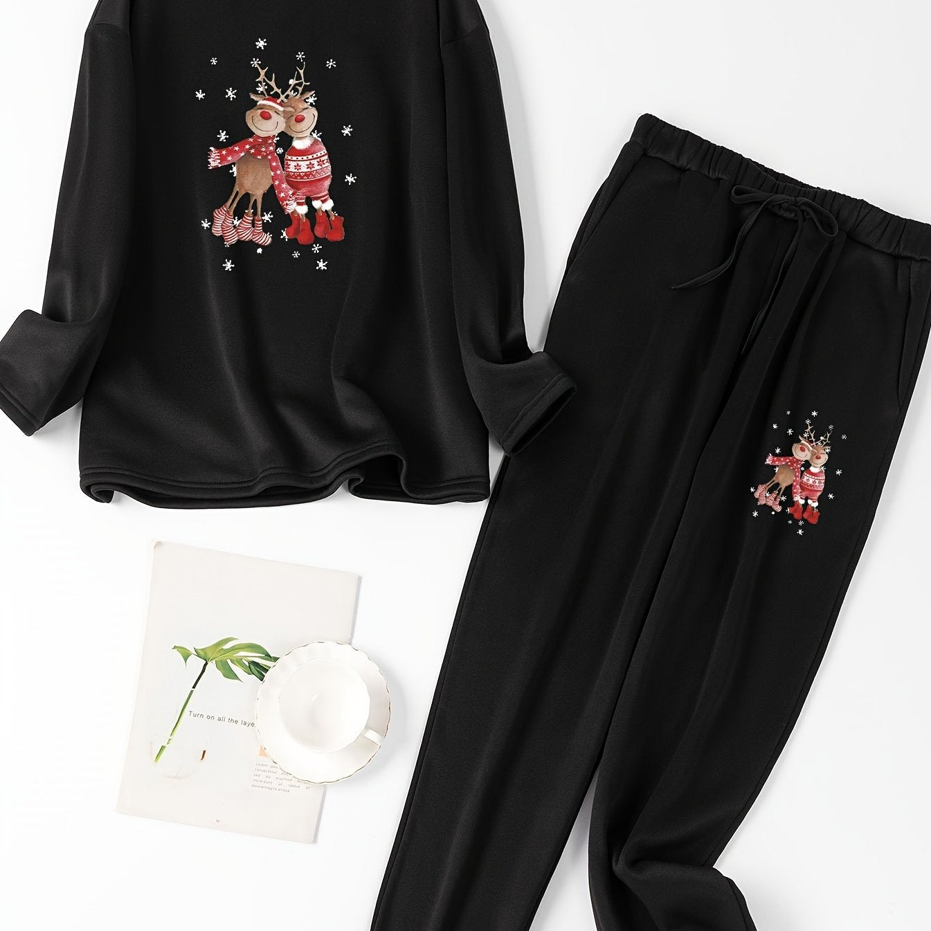 Elk Print Top & Pants Pajama Set