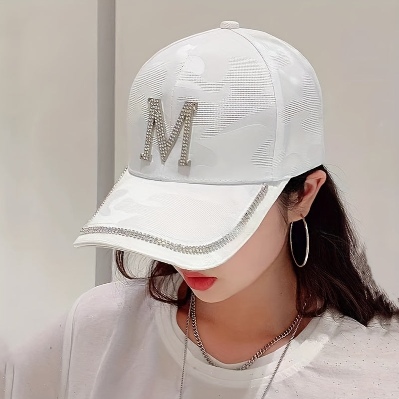 Solid Baseball Cap Rhinestone Embossed Hats Adjustable Sports Hat