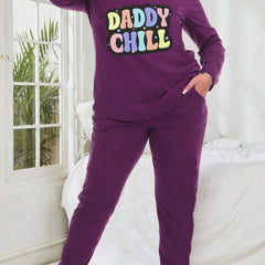 Letter Print PJ Set Long Sleeve Tee & Joggers Lounge 2 Pc Set