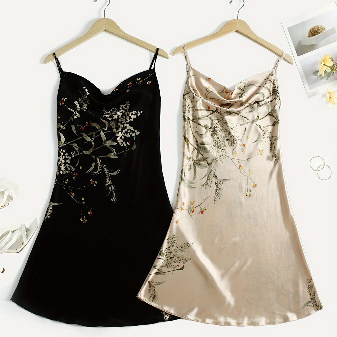 Floral Print Nightdress V Neck Spaghetti Strap Sleepwear & Dresses