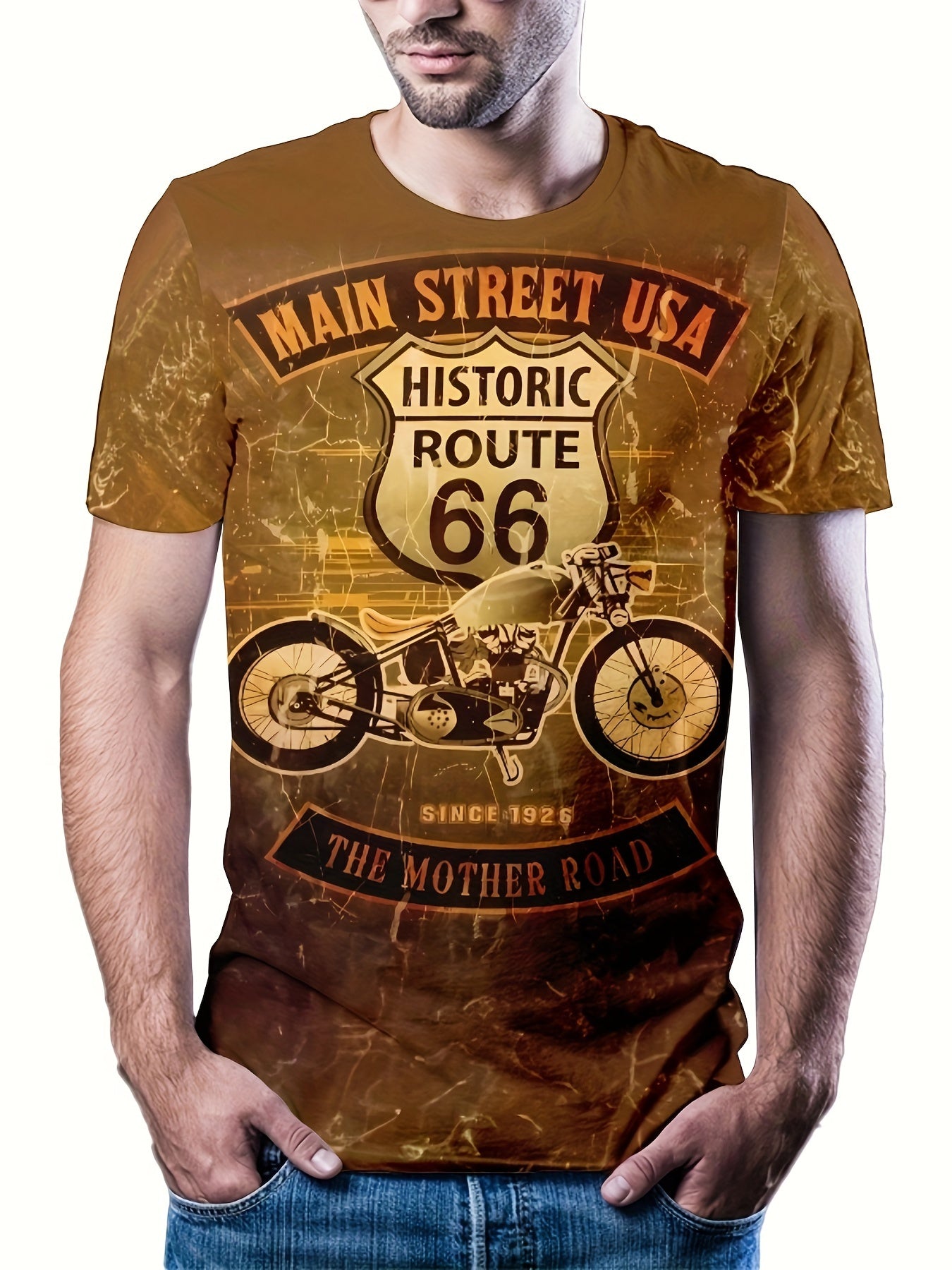 Men's Motorcycle Print T shirt Round Neck Tee Shirt For Summer