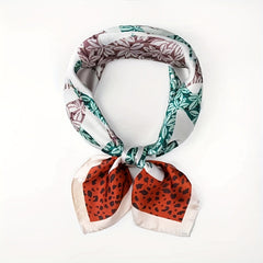 Leopard Leaf Print Bandana Square Scarf Satin Neckerchief Boho Hair Accessories