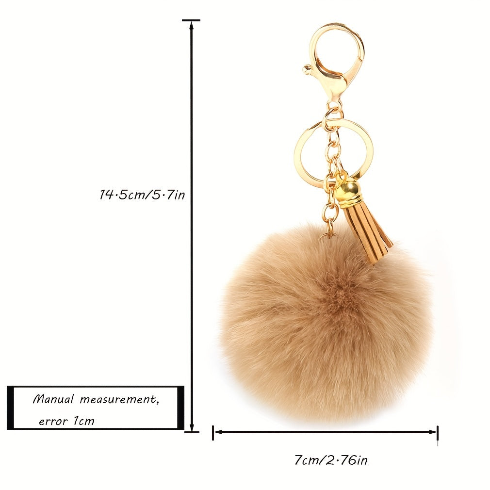 Fluffy Pom Pom Keychains Faux Rabbit Fur Pompom Silver Keyring Accessories