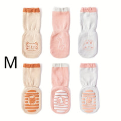 3 Pairs Baby Girl's Non Slip Socks Animal Pattern Cotton Blend Bottom