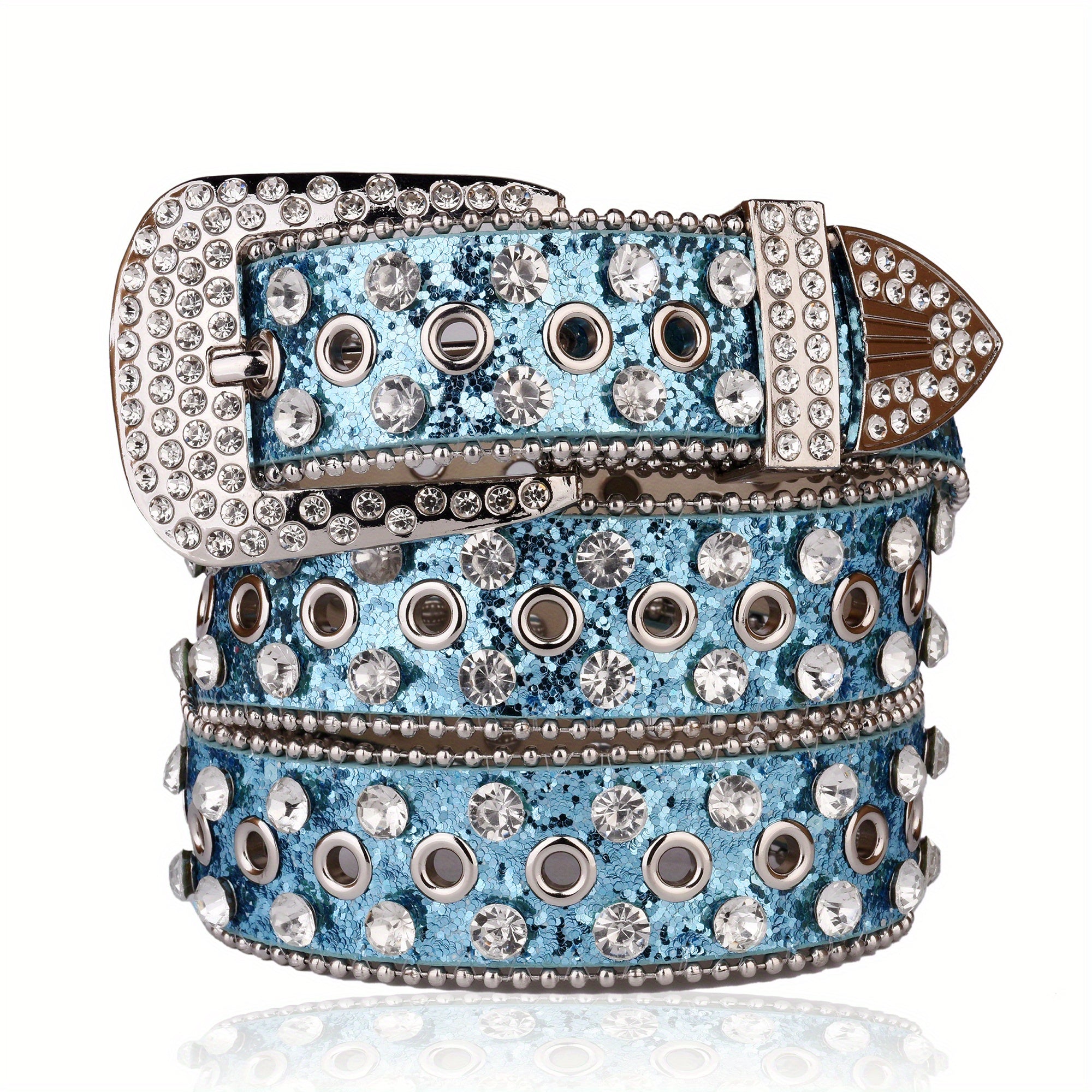 Glitter Belt Rhinestone Inlaid PU Belt Hip Hop Jeans Pants Belt