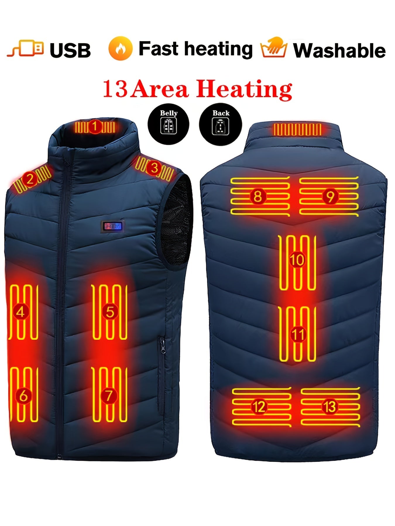 Men's 13 Areas Stand Collar Smart Heating Vest