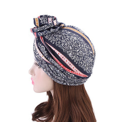 Boho Print Swirl Knotted Turban Cap Hair Bonnet Women's Hat