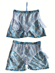 Quick Drying Drawstring Men's Swim Trunks with Inner Mesh, Plants and Cake Print