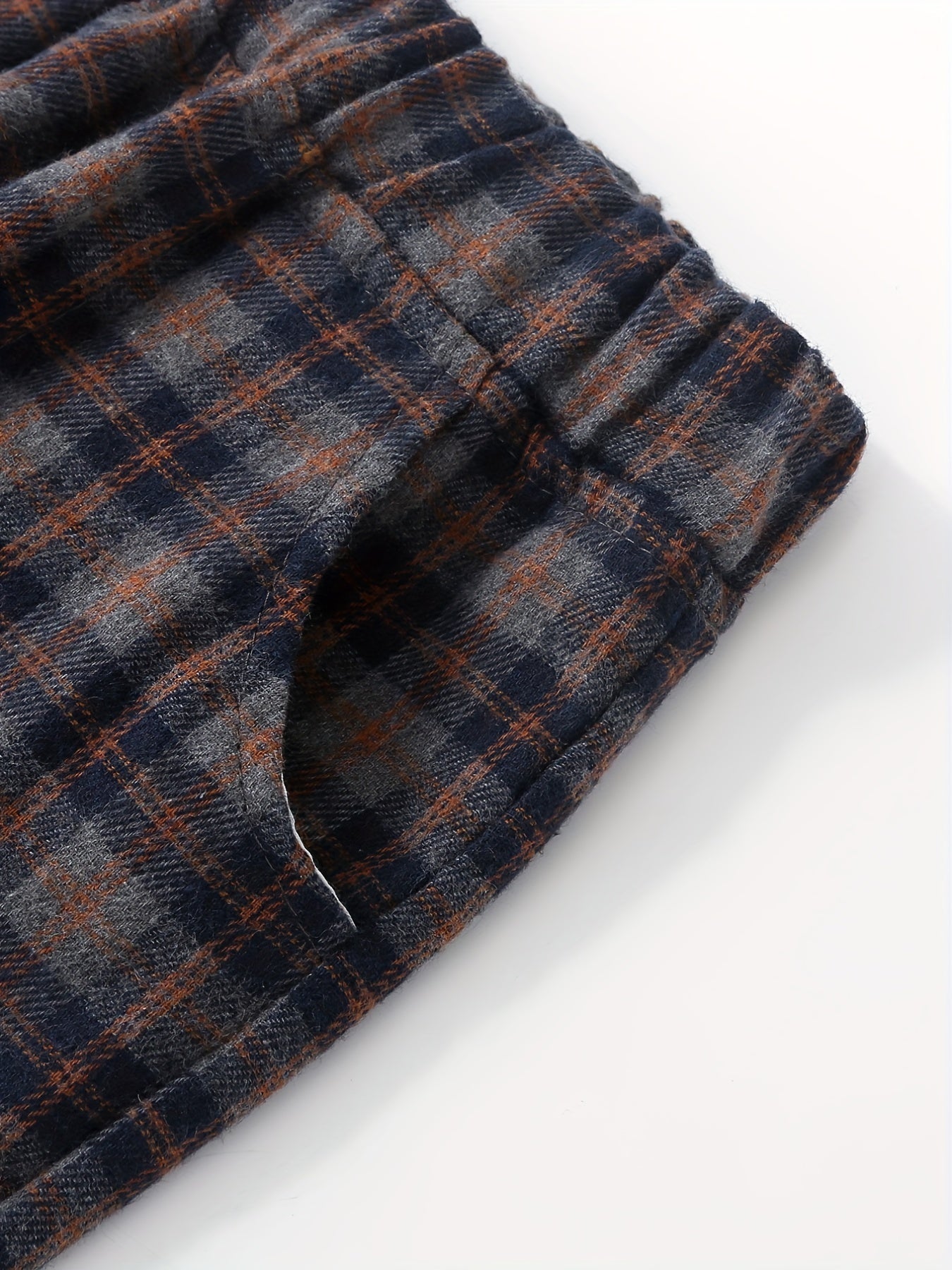 Boys Flannel Plaid Plush Pants Elastic Waist Kids Clothes