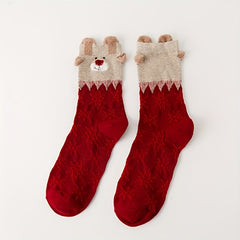 3 Pairs Elk Print Socks Women's Stockings