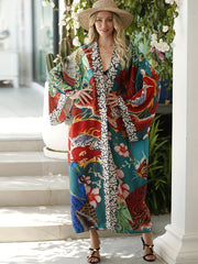 Boho Kimono Women's Plus Animal Print Long Sleeve Loose Beach Kimono