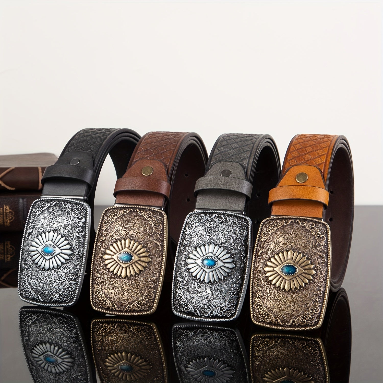 Retro Style High Embossed Big Eye Pattern Buckle Men's Belt