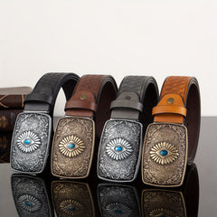 Retro Style High Embossed Big Eye Pattern Buckle Men's Belt